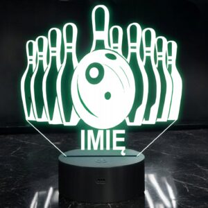 Lampka Nocna LED Z Imieniem Grawer Kręgle Sport na Prezent