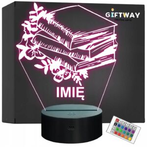 Lampka Nocna LED Imię Statuetka Książki i Kwiaty Kawiarnia Prezent Grawer