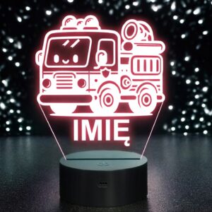 Lampka Nocna LED Imię Statuetka Wóz Straż Pożarna na Prezent Grawer v.10