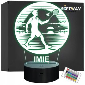 Lampka Nocna LED Statuetka Badminton Sport Aktywność na Prezent Grawer v.2
