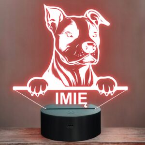 Lampka Nocna LED Pies Amstaff Rasa z Imieniem Prezent Grawer v.2