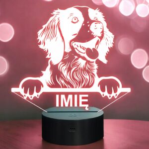 Lampka Nocna LED Spaniel Bretoński Rasa Psa z Imieniem na Prezent