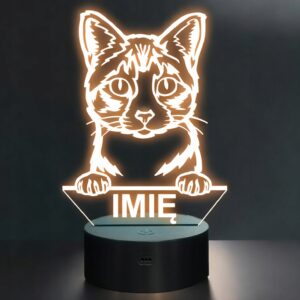 Lampka Nocna LED Ojos Azules Rasa Kota z Imieniem na Prezent