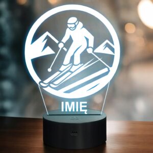 Lampka Nocna LED Statuetka Sporty Zimowe Narty Narciarz Prezent Grawer v.5