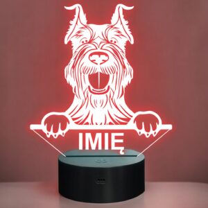 Lampka Nocna LED Sznaucer Olbrzym Rasa Psa z Imieniem na Prezent