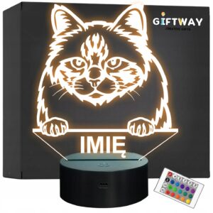 Lampka Nocna LED Birman Rasa Kota z Imieniem na Prezent