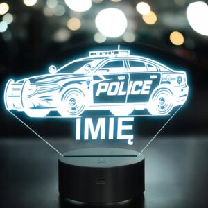 Lampka Nocna LED Imię Wóz Policyjny Radiowóz na Prezent Grawer v.2