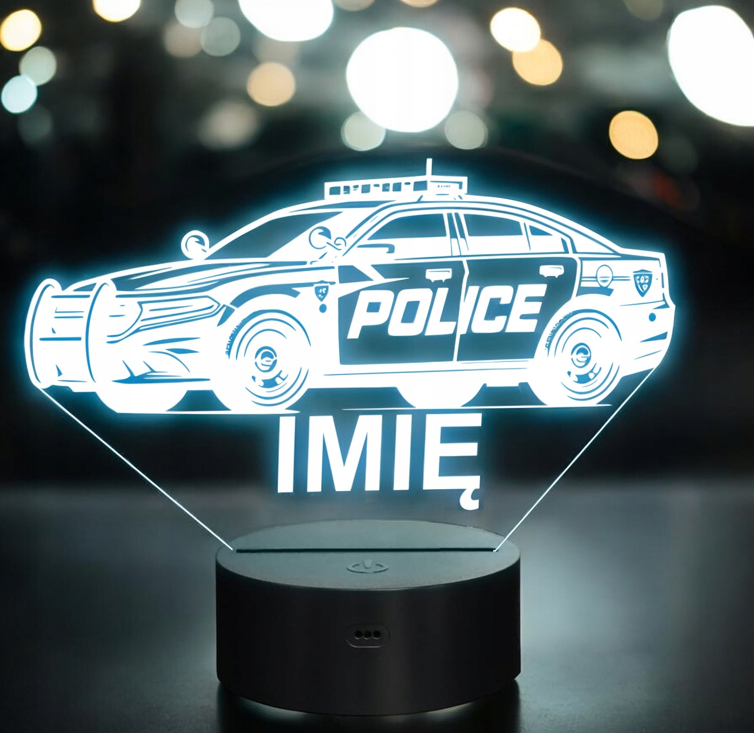 Lampka Nocna LED Imię Wóz Policyjny Radiowóz na Prezent Grawer v.2 Lampka Nocna LED Imię Wóz Policyjny Radiowóz na Prezent Grawer v.2