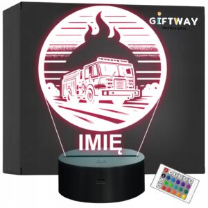 Lampka Nocna LED Imię Statuetka Wóz Straż Pożarna na Prezent Grawer v.5