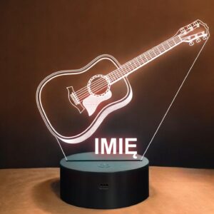 Lampka Nocna LED 3D Z Imieniem Grawer Gitara Personalizowana na Prezent