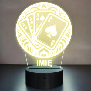 Lampka Nocna LED Statuetka Karty Brydż na Prezent Grawer v.1