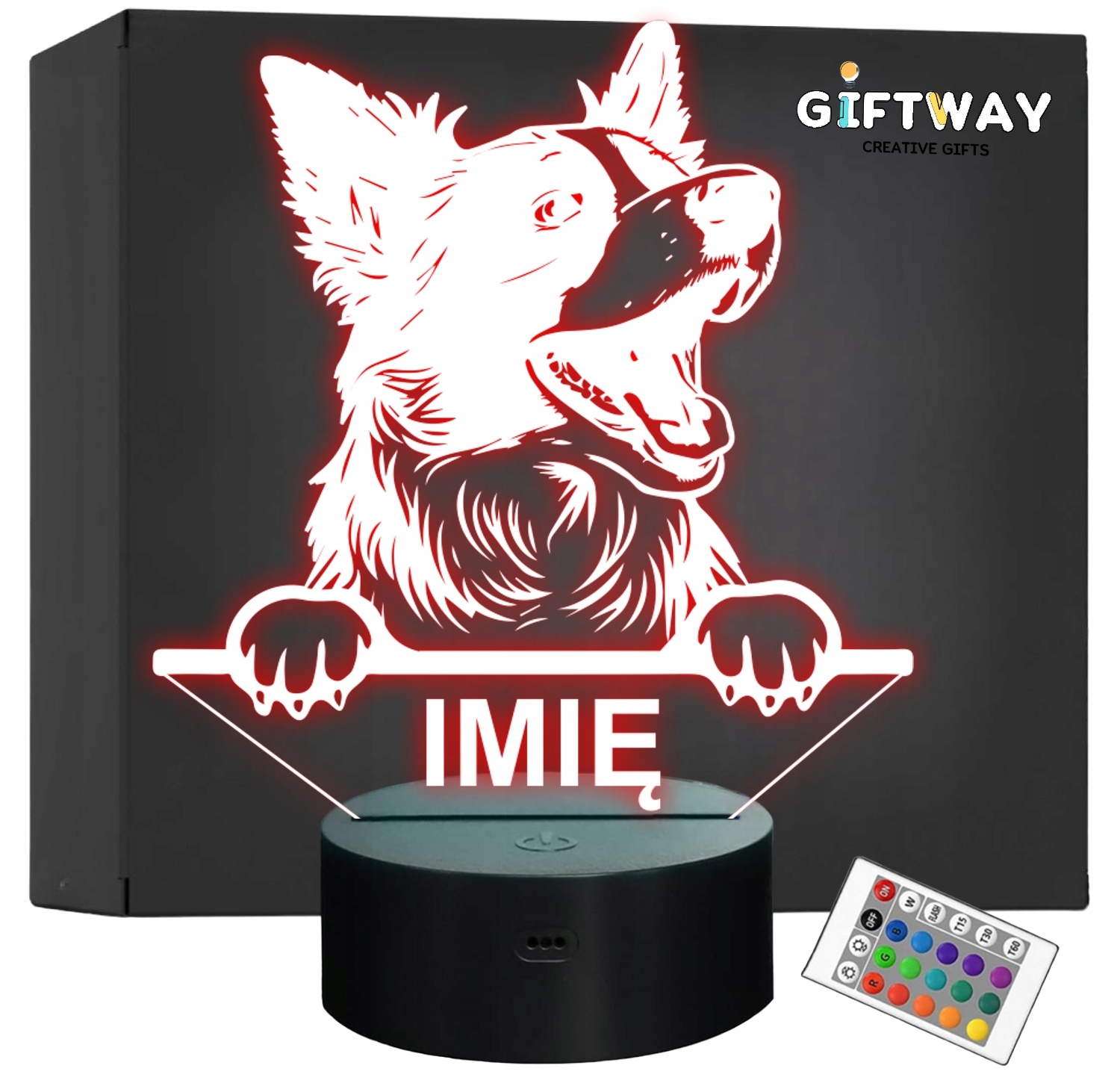 Lampka Nocna LED Border Collie Rasa z Imieniem na Prezent v.1 Lampka Nocna LED Border Collie Rasa z Imieniem na Prezent v.1