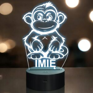Lampka Nocna LED Z Imieniem Słodka Małpa Małpka dla Dzieci na Prezent