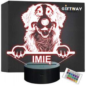 Lampka Nocna LED Berneński Pies Pasterski Bernese Mountain z Imieniem