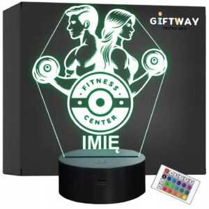 Lampka Nocna LED Imię Kulturyści Siłownia Sport Hantle na Prezent Grawer