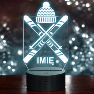 Lampka Nocna LED Statuetka Sporty Zimowe Narty Czapka na Prezent Grawer