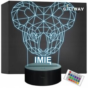 Lampka Nocna LED 3D Z Imieniem Grawer Miś Koala na Prezent Personalizowana
