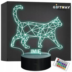 Lampka Nocna LED Z Imieniem Grawer Kot Geometryczy na Prezent
