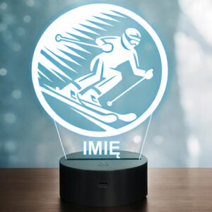 Lampka Nocna LED Statuetka Sporty Zimowe Narty Narciarz Prezent Grawer v.6