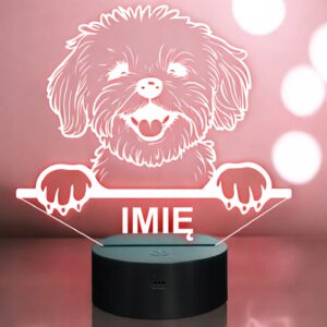 Lampka Nocna LED Maltańczyk Rasa Psa z Imieniem na Prezent