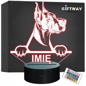 Lampka Nocna LED wielki Duńczyk Rasa Psa z Imieniem na Prezent