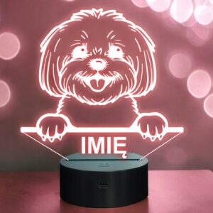 Lampka Nocna LED Bichon Frise Biszon Rasa z Imieniem na Prezent