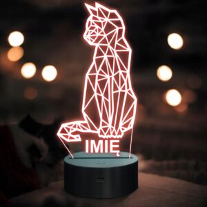 Lampka Nocna LED 3D Z Imieniem Grawer Kot Kotek na Prezent Personalizowana