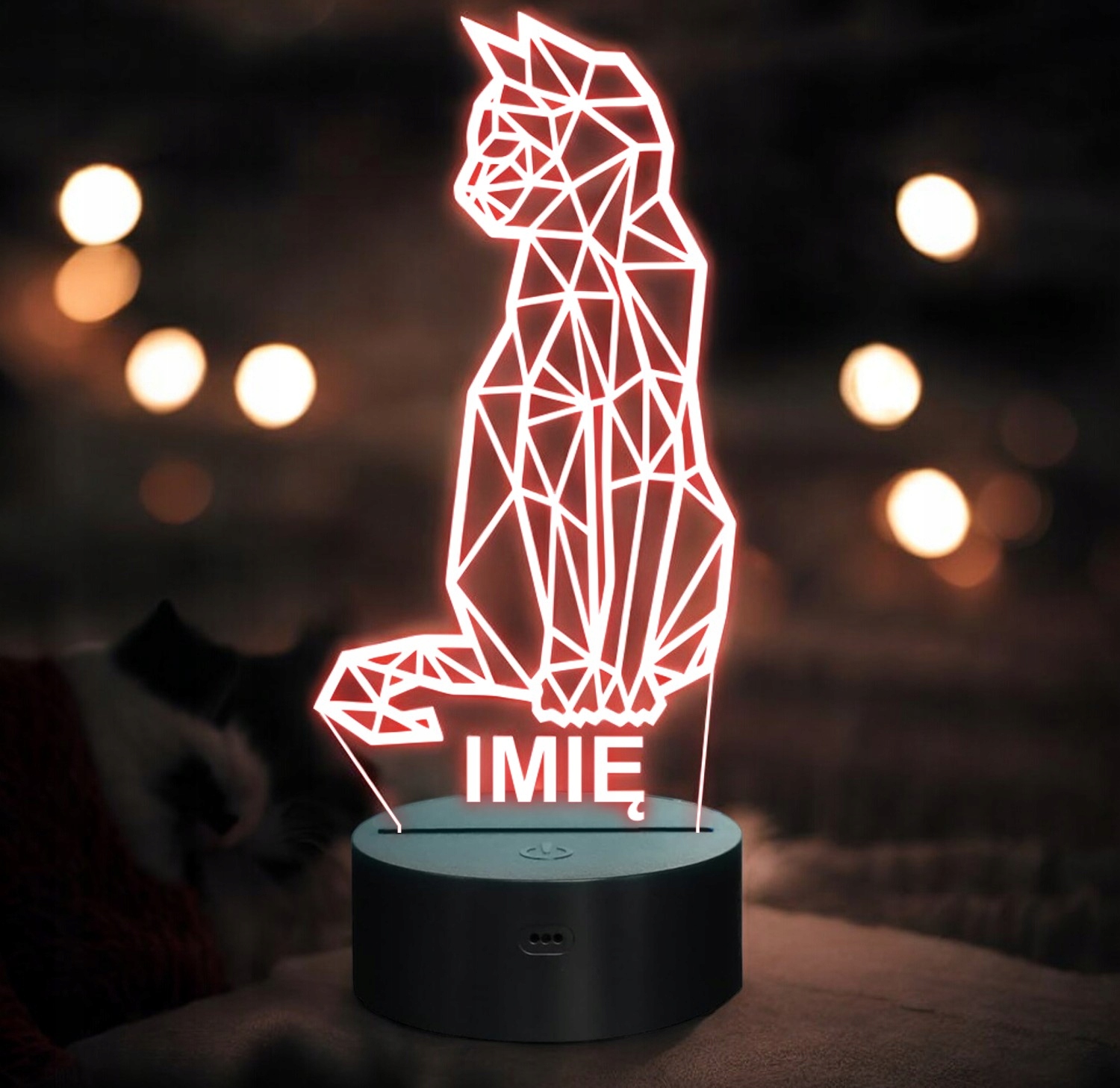 Lampka Nocna LED 3D Z Imieniem Grawer Kot Kotek na Prezent Personalizowana Lampka Nocna LED 3D Z Imieniem Grawer Kot Kotek na Prezent Personalizowana