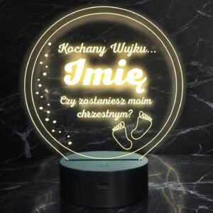 Lampka Nocna LED Statuetka Pytanie dla Chrzestnego Chrzest Prezent Grawer
