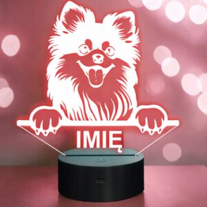 Lampka Nocna LED Pomeranian Rasa Psa z Imieniem na Prezent