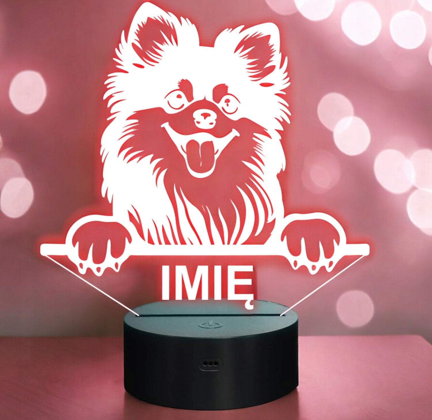 Lampka Nocna LED Pomeranian Rasa Psa z Imieniem na Prezent Lampka Nocna LED Pomeranian Rasa Psa z Imieniem na Prezent