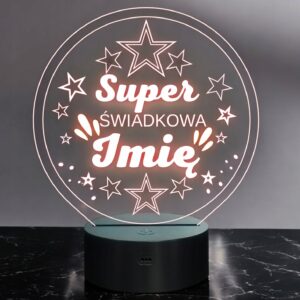 Lampka Nocna LED Statuetka Super Świadkowa Ślub Wesele na Prezent Grawer
