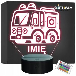 Lampka Nocna LED Imię Statuetka Wóz Straż Pożarna na Prezent Grawer v.11