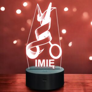 Lampka Nocna LED Imię Statuetka Barber Nożyczki Fryzjerskie Prezent Grawer
