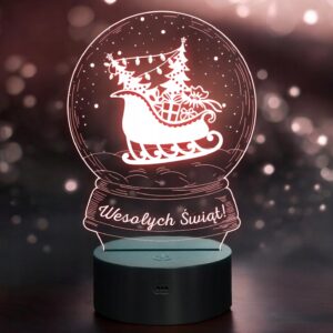 Lampka Nocna LED Boże Narodzenie Kula Sanie Mikołaja na Prezent Grawer