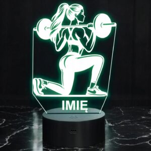 Lampka Nocna LED Imię Kulturystka Siłownia Sztanga na Prezent Grawer v.1