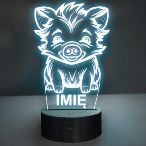Lampka Nocna LED Z Imieniem Słodki Dzik dla Dzieci na Prezent Grawer