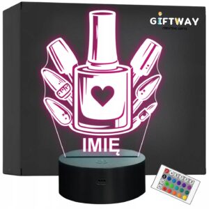 Lampka Nocna LED Imię Statuetka Lakier Frezy Paznokcie na Prezent Grawer