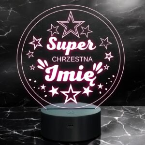 Lampka Nocna LED Statuetka Super Chrzestna Chrzest na Prezent Grawer