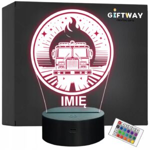 Lampka Nocna LED Imię Statuetka Wóz Straż Pożarna na Prezent Grawer v.4