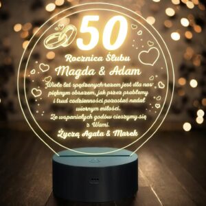 Lampka Nocna LED Statuetka Pamiątka 50 Rocznica Ślubu Prezent Grawer