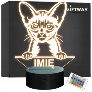 Lampka Nocna LED Kot abisyński Rasa Kota z Imieniem na Prezent