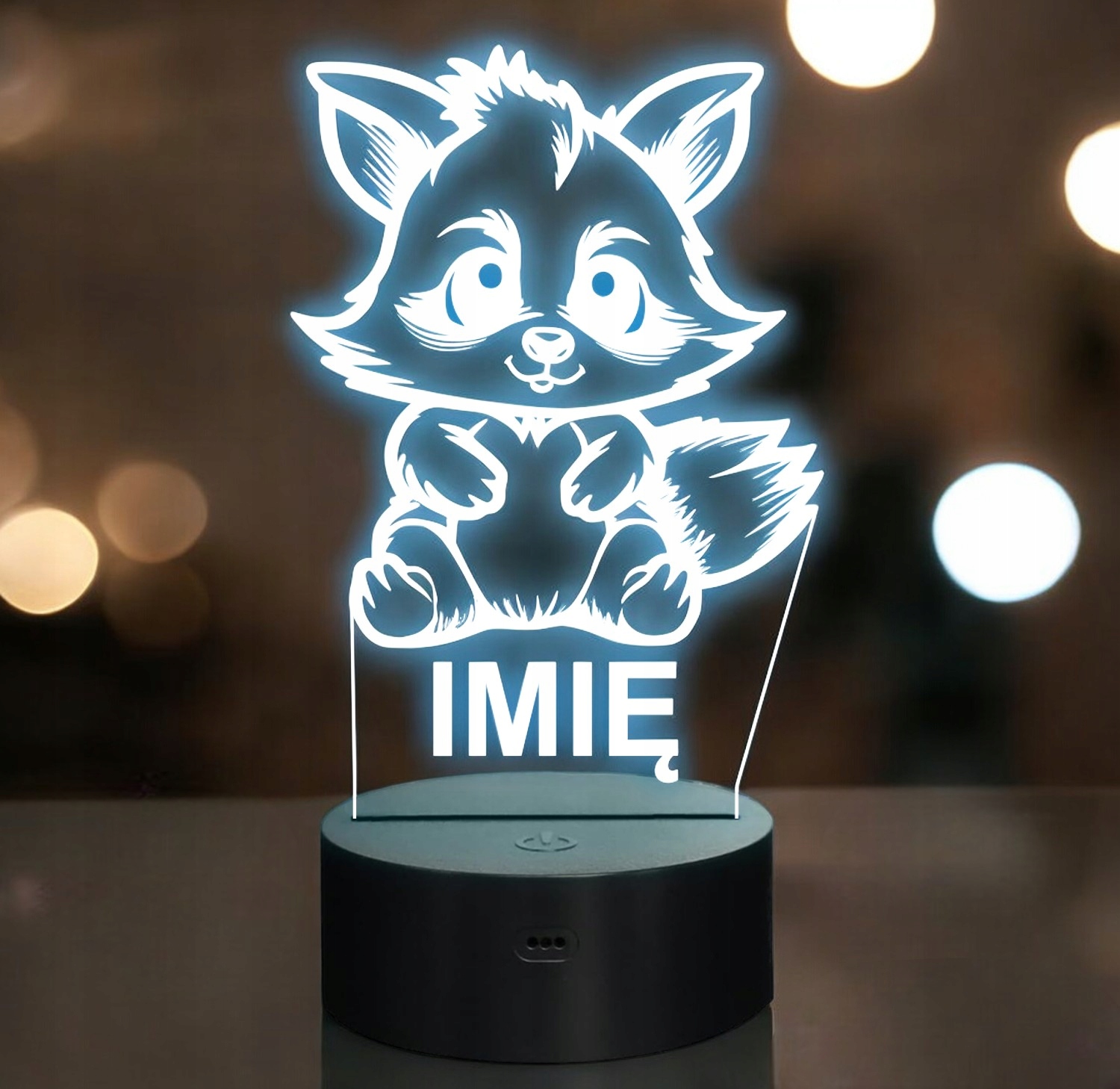 Lampka Nocna LED Z Imieniem Słodki Szop Pracz dla Dzieci na Prezent v.3 Lampka Nocna LED Z Imieniem Słodki Szop Pracz dla Dzieci na Prezent v.3