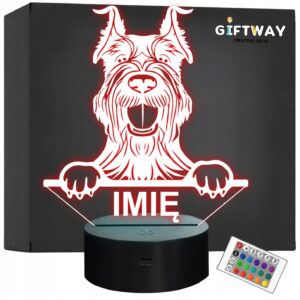Lampka Nocna LED Sznaucer Olbrzym Rasa Psa z Imieniem na Prezent
