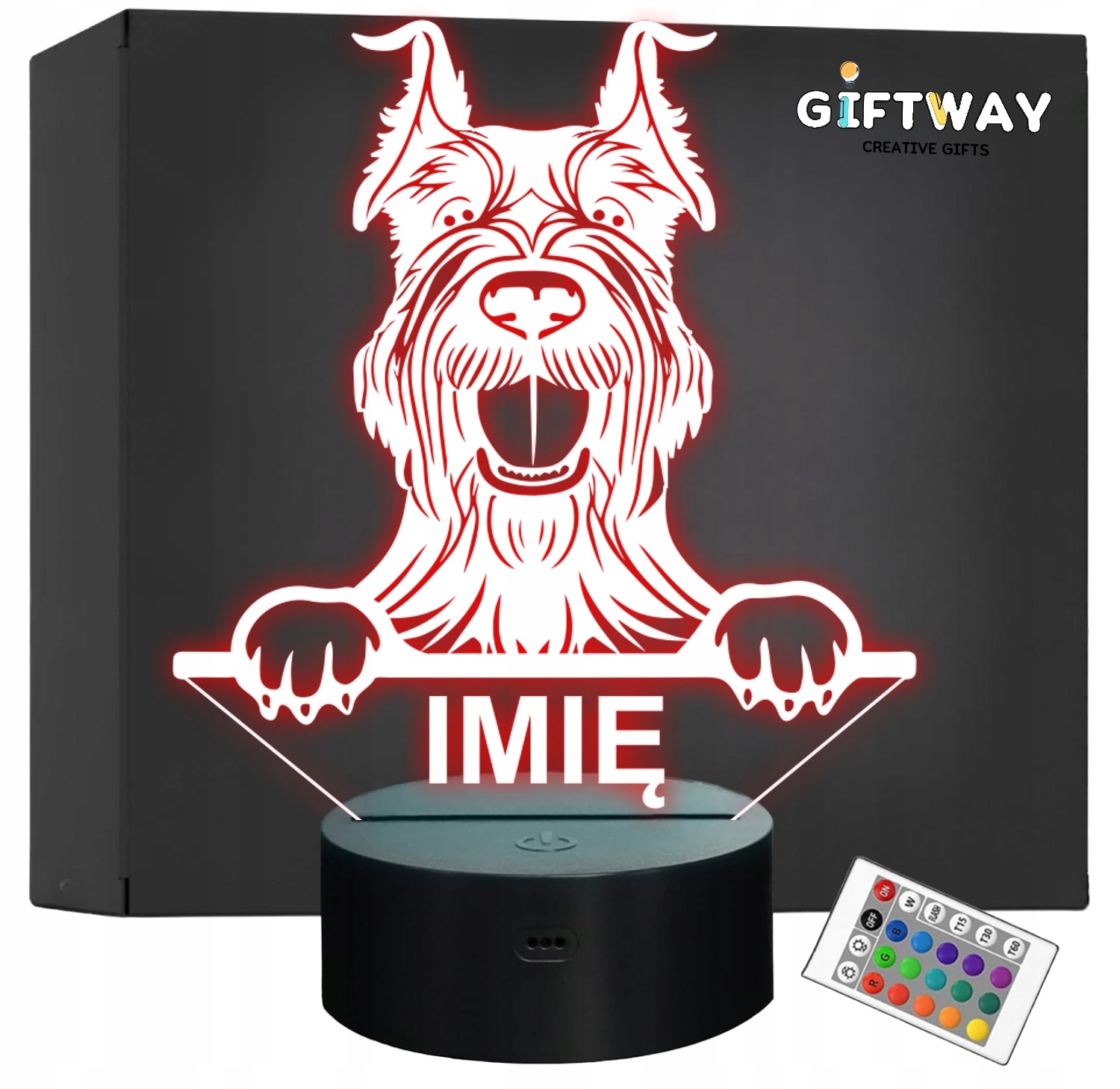 Lampka Nocna LED Sznaucer Olbrzym Rasa Psa z Imieniem na Prezent Lampka Nocna LED Sznaucer Olbrzym Rasa Psa z Imieniem na Prezent