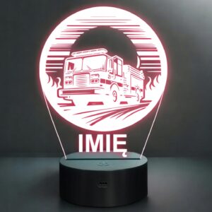 Lampka Nocna LED Imię Statuetka Wóz Straż Pożarna na Prezent Grawer v.3