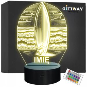 Lampka Nocna LED Statuetka Deska Surfingowa Sporty Wodne na Prezent Grawer