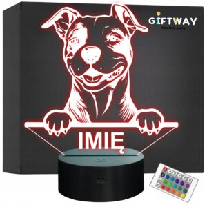 Lampka Nocna LED Pies Amstaff Rasa z Imieniem Prezent Grawer v.1