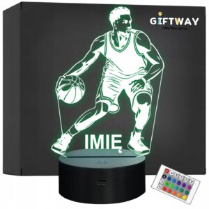 Lampka Nocna LED Z Imieniem Grawer Koszykarz Koszykówka Sport Prezent v.2