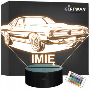 Lampka Nocna LED Imię Statuetka Samochód Auto Retro Mustang Prezent Grawer